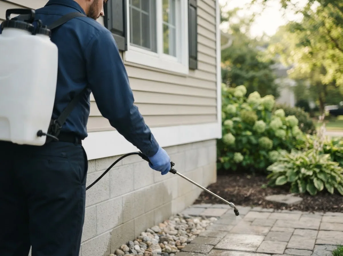 Pest control technician inspecting a home in Desmet, ID